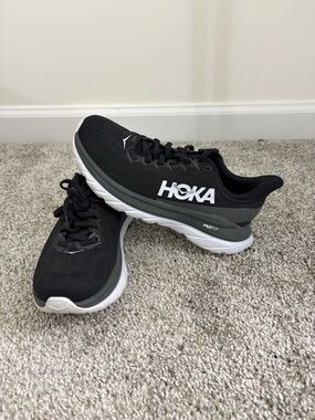 Hoka womens Black and Gray Running Shoes with White Sole
